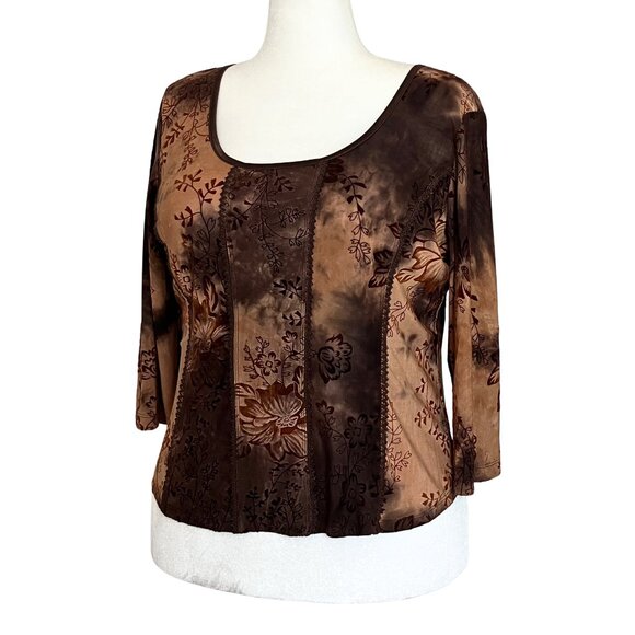 Vintage Y2K Fairycore Brown Burnout Floral Top. Petite Large. Whimsigoth Boho - Picture 3 of 11